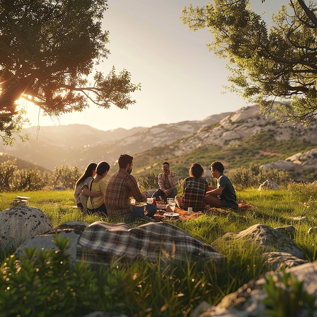 Simple Pleasures in Nature 3D Render of Friends Countryside Picnic