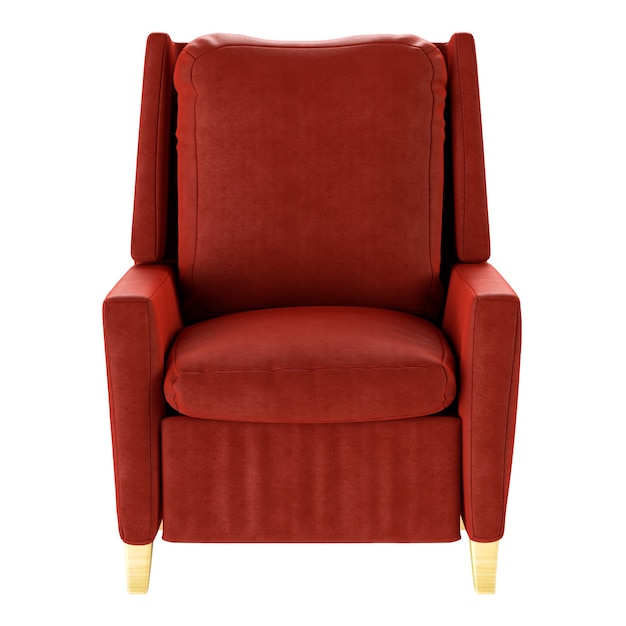 Simple red armchair isolated. Front view. 3d illustration