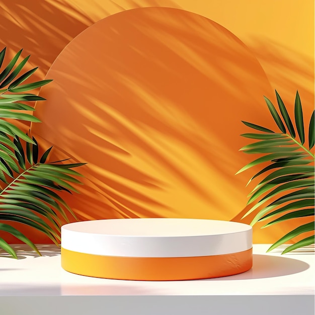 Simple Round Orange Podium with White Surface