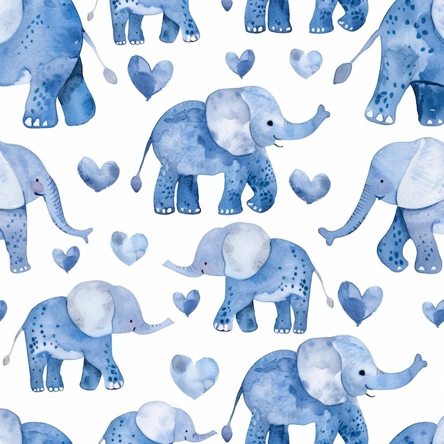 A simple seamless pattern featuring a watercolor hand drawn safari elephant animal The illustration can be used for baby clothes