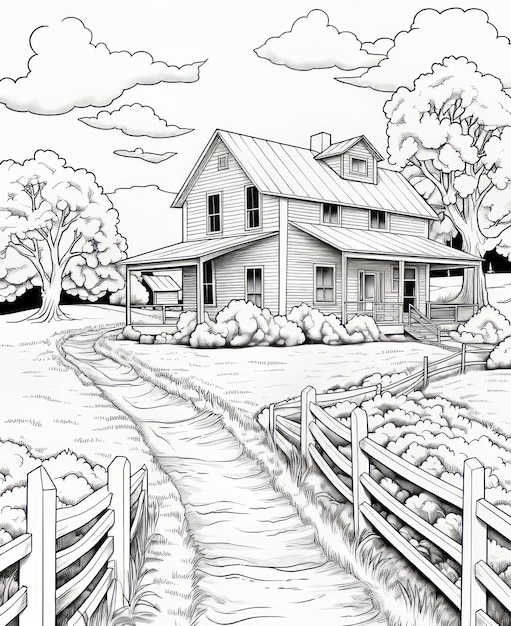 Simple Serenity Black White Farmhouse Coloring Book