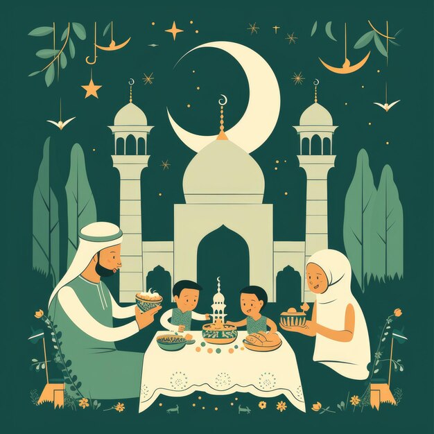 Simple Serenity Colorful Ramadan Vector with Organic Shapes