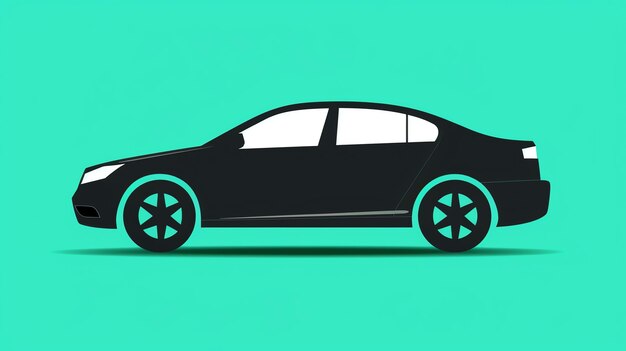 Simple silhouette of a black car with a teal background