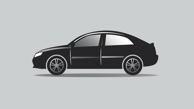 A simple sleek silhouette of a black car on a gray background