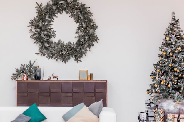 Simple and stylish interior room with Christmas decoration