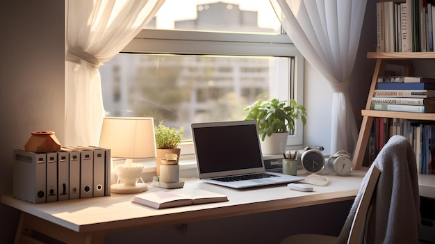 Simple and stylish work corner with a white desk a single monitor