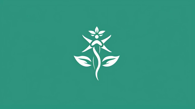 Photo a simple stylized flower with a person shape at the center on a teal background