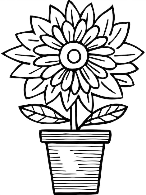 Simple Summer Flower Coloring Page in a Pot