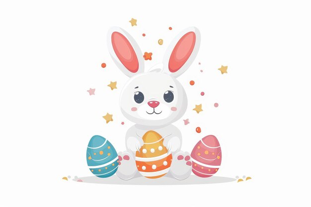 Photo simple vector clipart logo of a cute easter bunny with colorful eggs flat minimalistic low details white background v 52 ar 32 style raw v 6 job id 330d1c3a2ade4e22b11193aefb5473a0