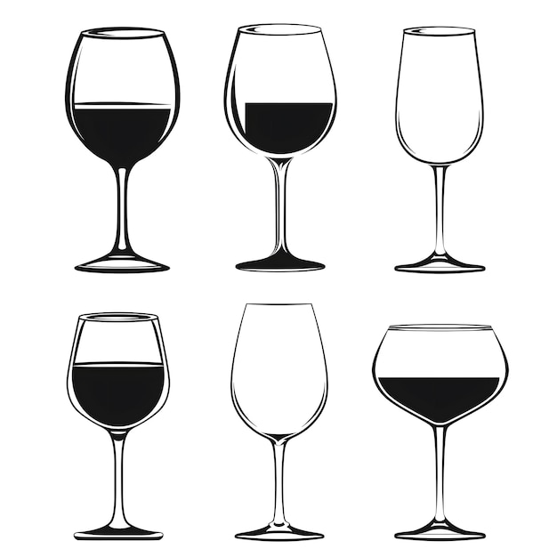 Simple Vector Icons of Wine Glasses in Various Styles