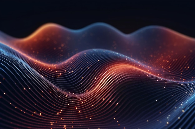 Simple Wavy abstract shapes with glittering effect on dark background Generative AI