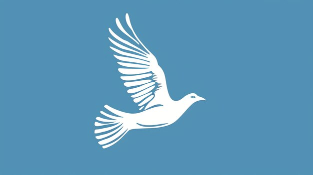 Photo a simple white dove flies on a blue background