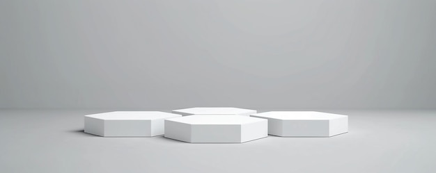 Simple white hexagonal podium high res on gray vector