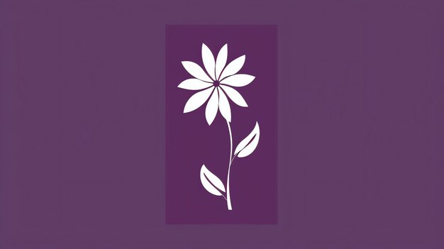 Photo a simple white silhouette of a flower with two leaves on a purple background