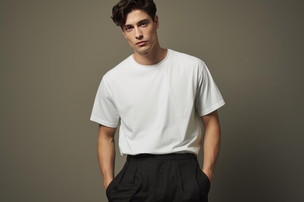 Simple White Tshirt Paired with Tailored Black Trousers Generative AI