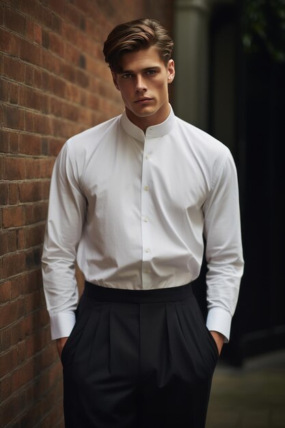 Simple White Tshirt Paired with Tailored Black Trousers Generative AI