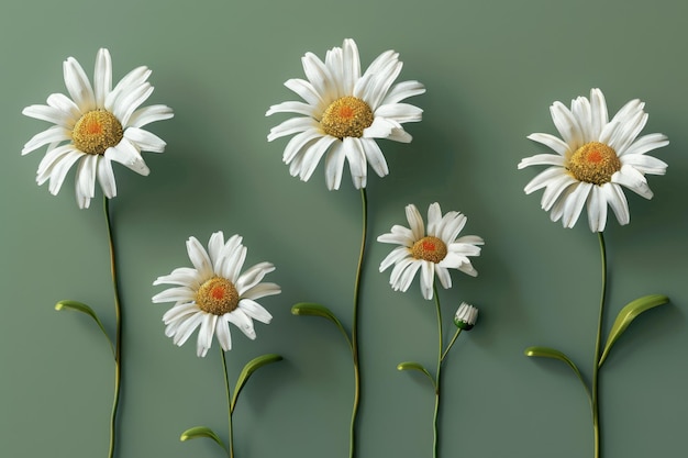 Simple white and yellow daisy set against green background Minimalist flower photo