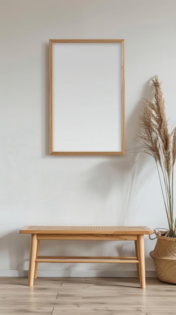 Simple Wooden Digital Art Frame horizontally placed on white wall