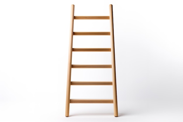 Photo a simple wooden ladder standing tall against a white background on a clear png or white background