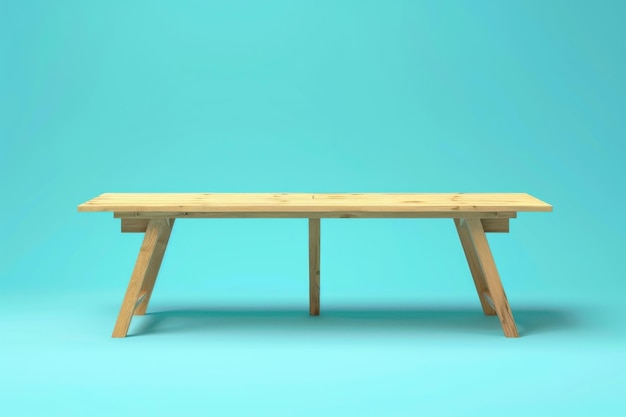 Simple Wooden Table Against A Light Blue Background