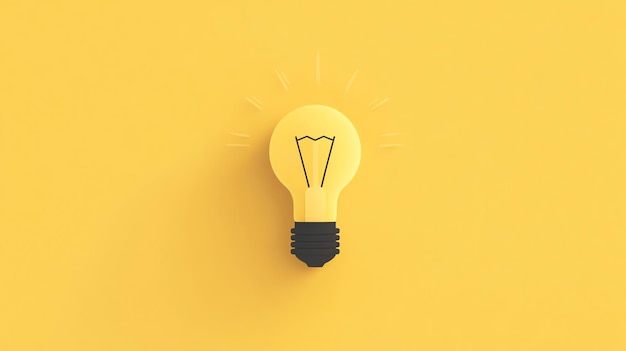 Photo a simple yellow lightbulb with black lines against a yellow background