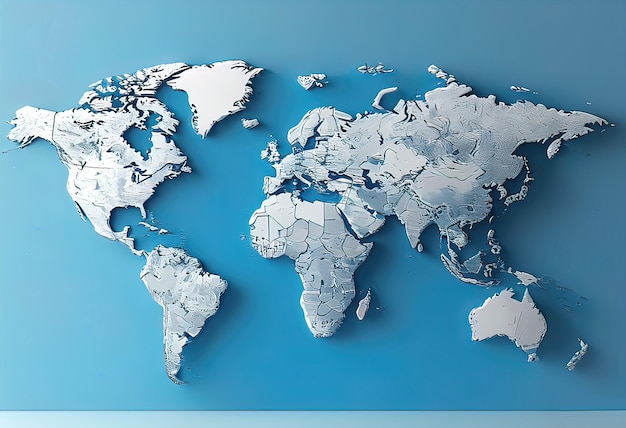 a simplified representation of a world map Vector style 3D rendering World map basrelief vector