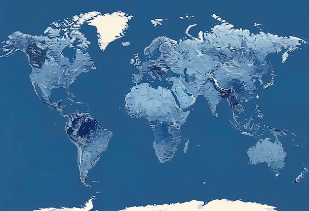 a simplified representation of a world map Vector style 3D rendering World map basrelief vector