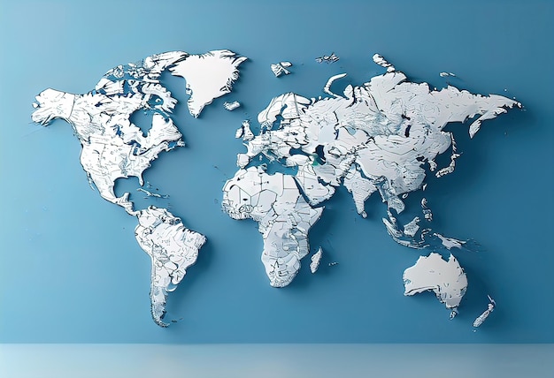 Photo a simplified representation of a world map vector style 3d rendering world map basrelief vector