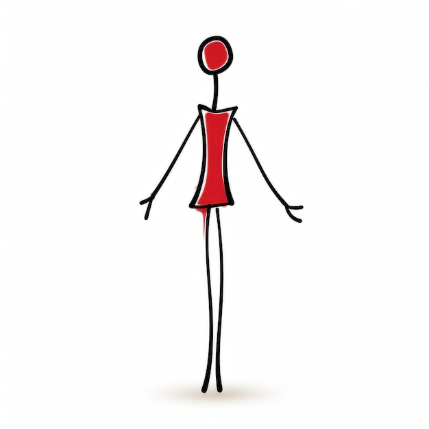 Simplistic Cartoon Stick Figure Woman In Red Dress