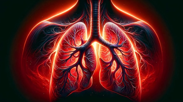 Simulated lungs and blood vessels with dark background AI generated image