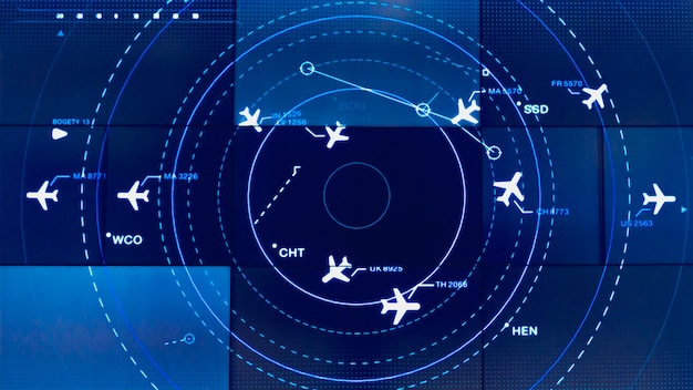 Simulation screen showing various flights for transportation and passengers.