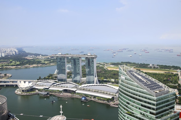 Singapore 8 June 2024 Aerial view of Marina Bay and Skyscrapers of Downtown