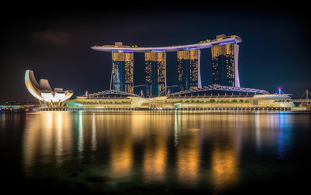 Photo singapore cityscape at dusk landscape of singapore business building around marina bay generative