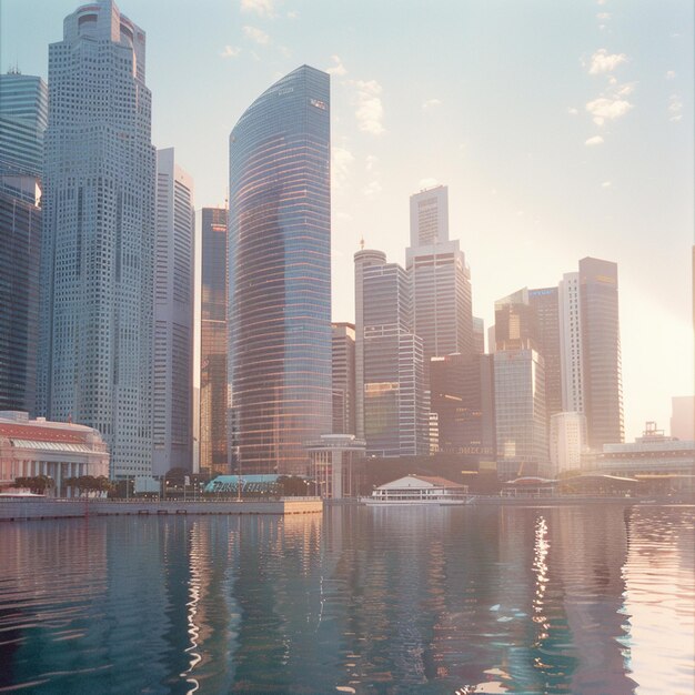 Photo singapore cityscape featuring business office buildings in marina bay