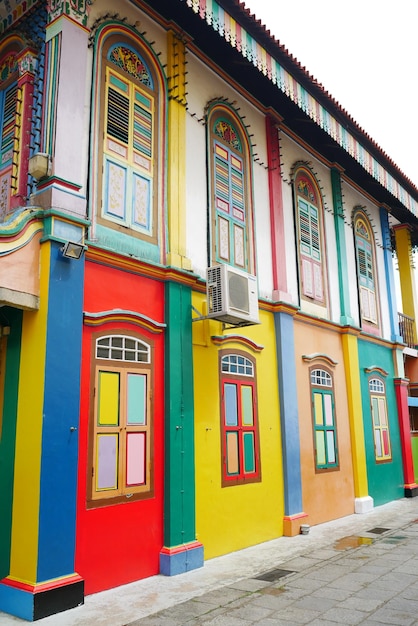 Singapore little india 22 june 2022 street view of Colorful facade buildings and traffic