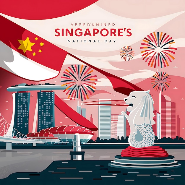 Singapore national day flat illustration