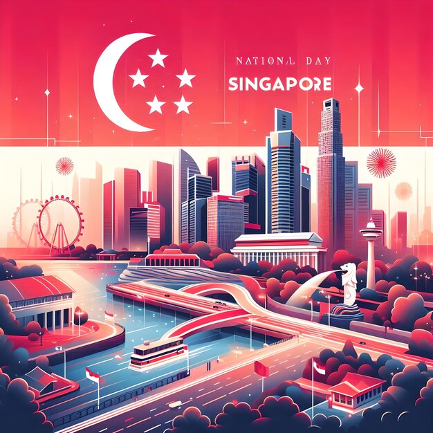 Photo singapore national day gradient vector illustration