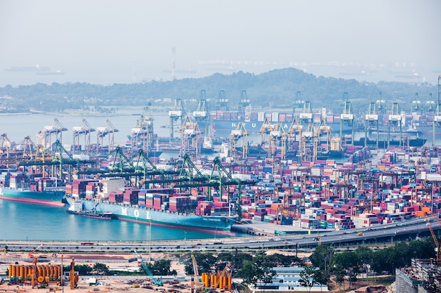 SINGAPORE - OCTOBER 18, 2014: The port of Singapore. It's the world's busiest transshipment port and the world's second busiest port in terms 
of total shipping tonnage.