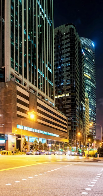 Singapore, Singapore - February 29, 2016: Skyscrapers in the center of the Downtown Core in Singapore at night.