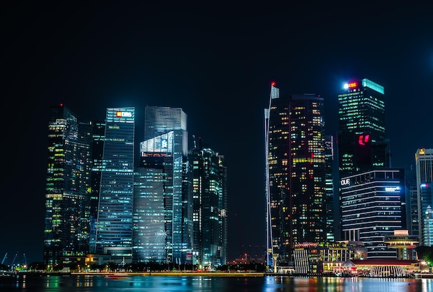 Singapore Singapore May 14 2022 Skyscrapers of Central Area at night Singapore business center skyscrapers in modern metropolis city