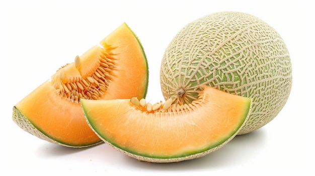 singe cantaloupe melon isolated on white background Generative Ai