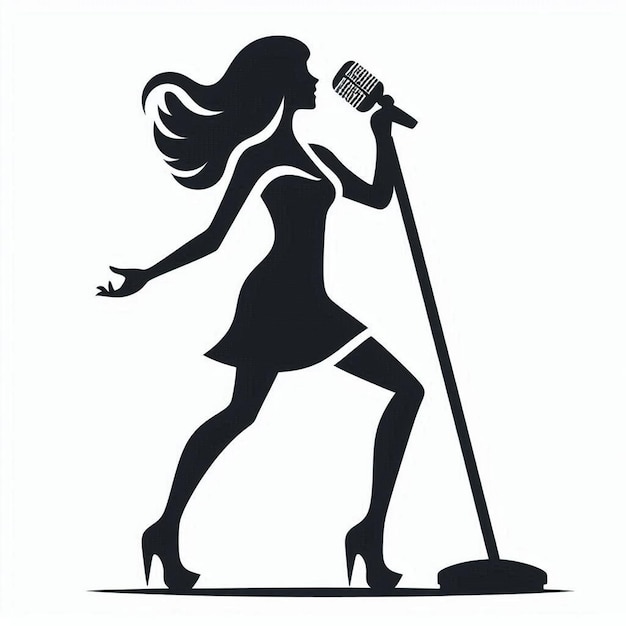 Singer performing on stage logo icon silhouette vector style with white background