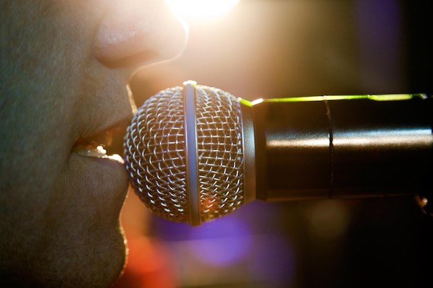 Singer on stage.close up image of singer on stage