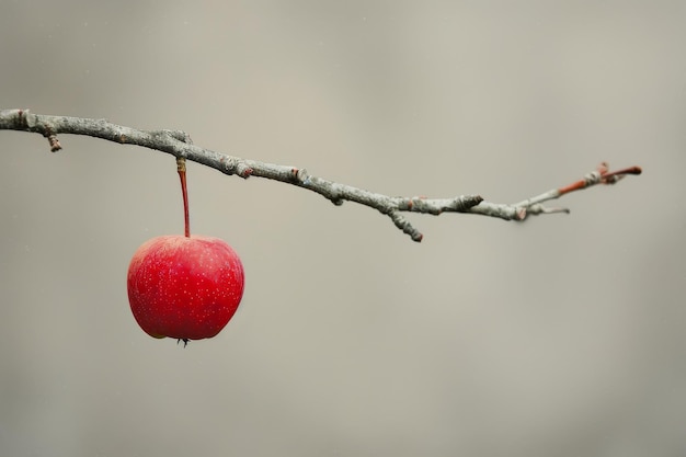 Photo a single apple hanging from a bare branch