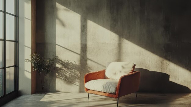 Photo a single armchair sits in a sunlit corner creating a serene and inviting atmosphere