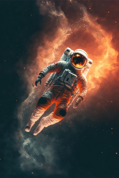 Single astronaut floating in space with dust and stars created using generative ai technology