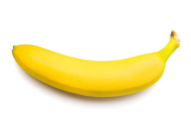 Single banana against white background