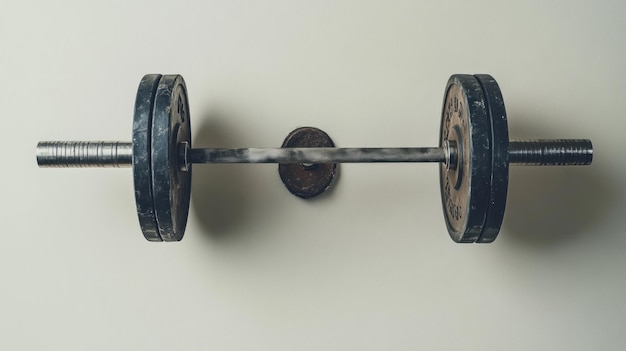 Photo a single barbell mounted on a wall