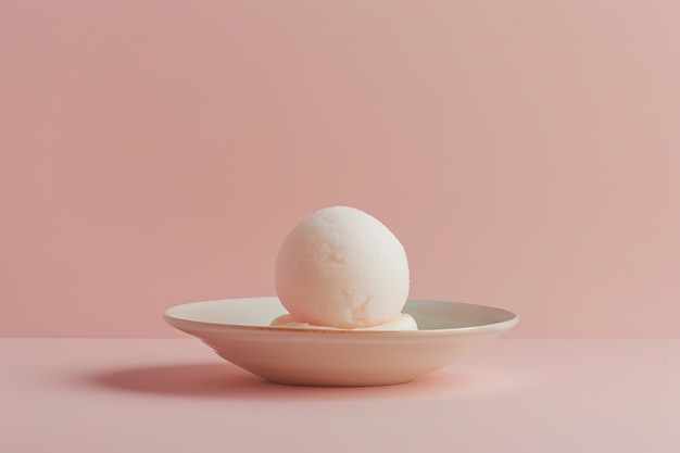 A single bath bomb sits on a saucer against a soft pink backdrop