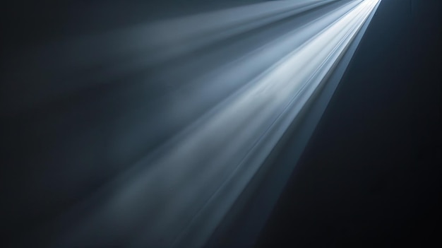 Photo single beam of light cutting through the blackness closeup view